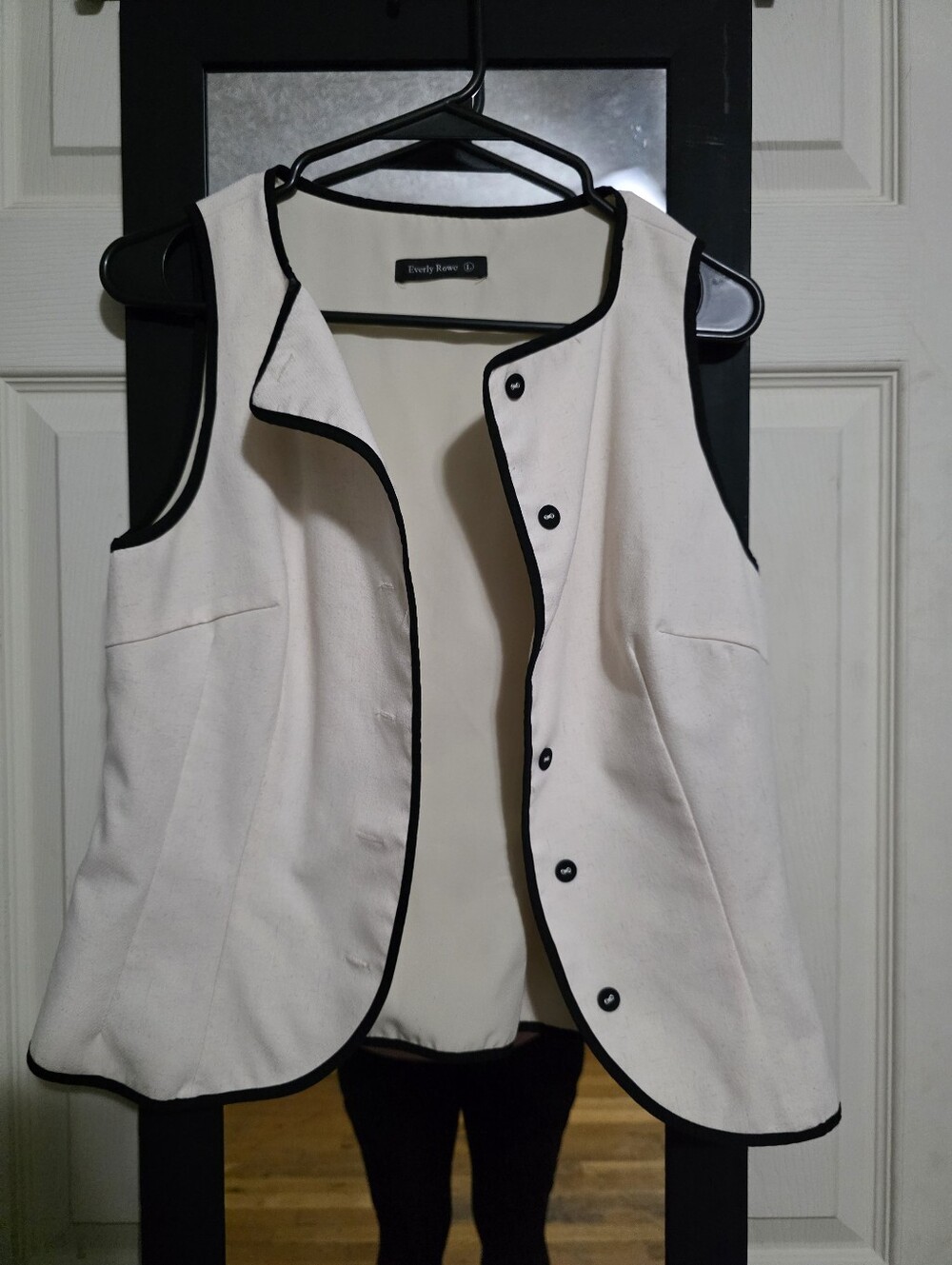 Women's Cream Sleeveless Vest with Black Trim